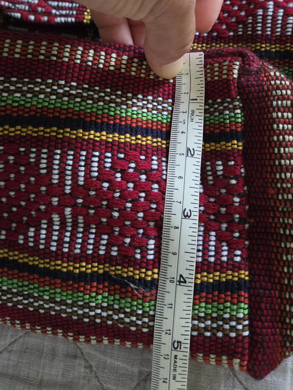 Handwoven Red Multicolor Drawstring Backpack, Made In MEXICO - Picture 10 of 10